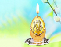 Пасхальная свеча-яйцо "ХВ" с вербой