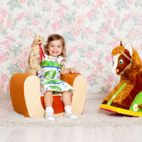 Бескаркасное (мягкое) детское кресло "Котенок", цв. Бежевый+Оранжевый