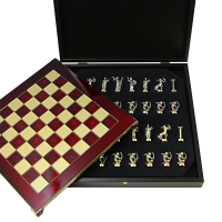 Шахматный набор "Греческая Мифология", красная металлическая доска 36х36 см, высота фигурок 6,5 см