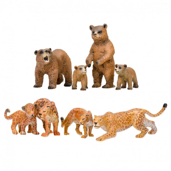 Набор фигурок животных серии "Мир диких животных": Семьи ягуаров и семья медведей, 8 предметов