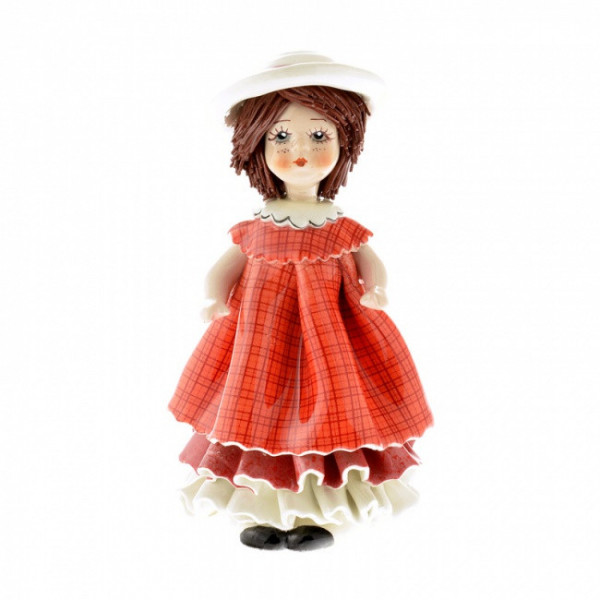 Кукла в красном платье и шляпке, 15 см, фарфор, Zampiva, Италия