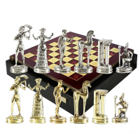 Шахматный набор "Минойский период", красная металлическая доска 36х36, высота фигурок 6 см