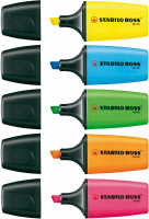 Набор текстовыделителей Stabilo Boss Mini 5 штук в упаковке,  цвета: желтый, синий, зеленый, оранжевый, розовый, 2-5 мм блистер