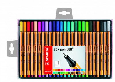 Ручка капиллярная Stabilo Point 88 в пластиковом футляре, 2 ушка для подвешив...