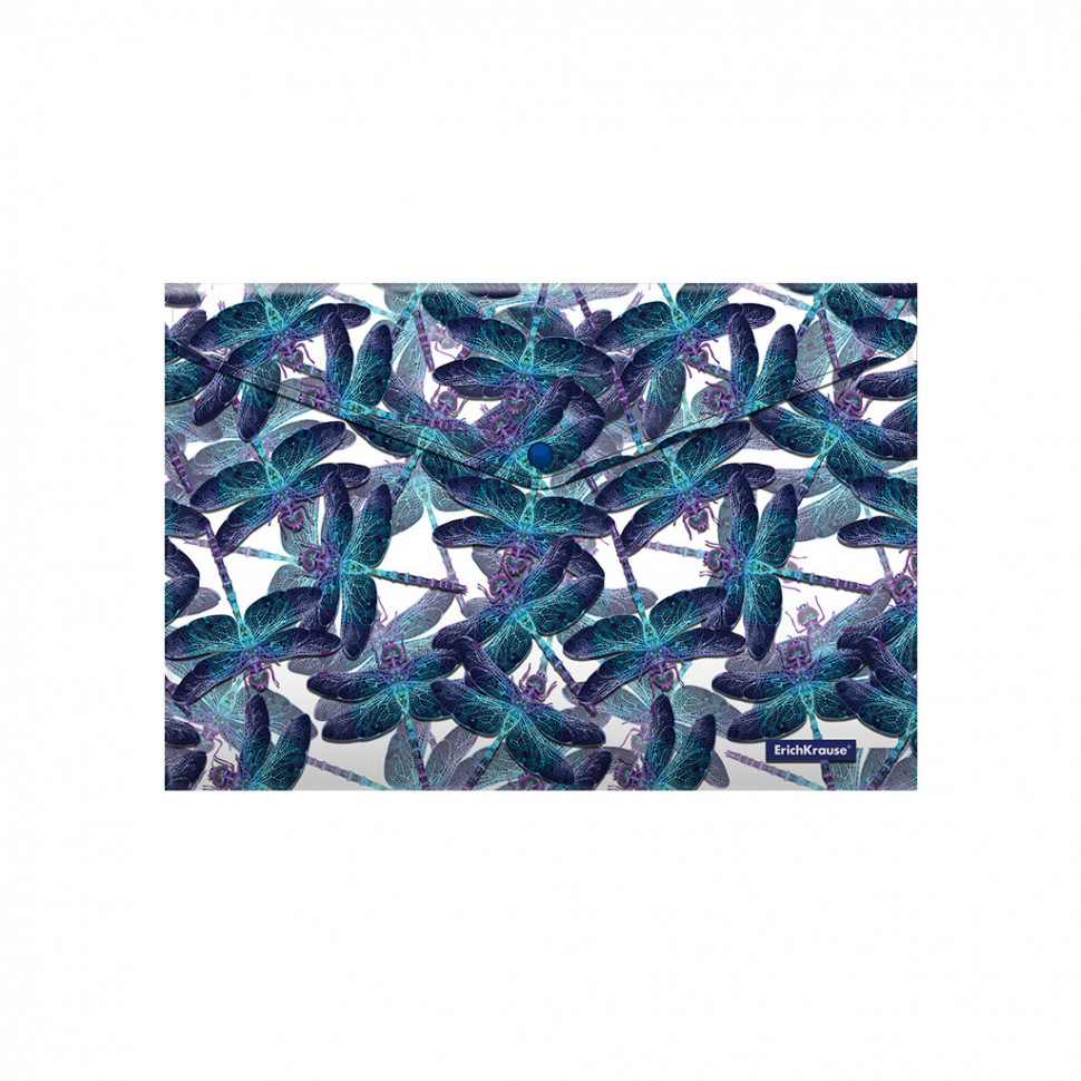 Папка-конверт на кнопке пластиковая ErichKrause® Neon Dragonflies, A4 (в пакете по 12 шт.)