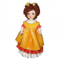 Кукла в оранжевом платье с бантиками, 15 см, фарфор, Zampiva, Италия