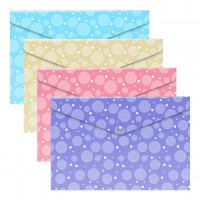 Папка-конверт на кнопке пластиковая ErichKrause® Pastel Dots, полупрозрачная, A4, ассорти (в пакете по 12 шт.)