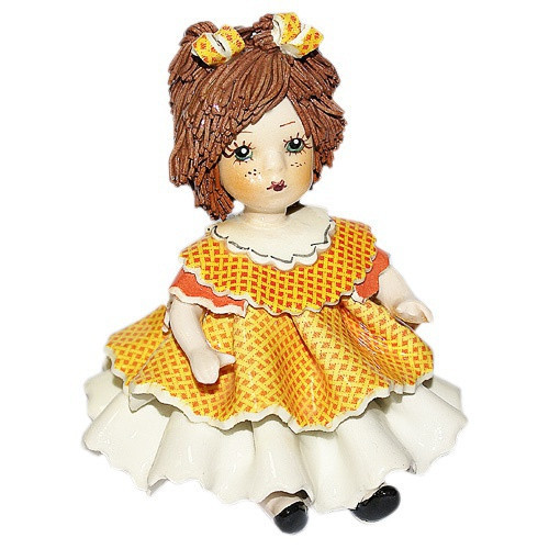 Кукла в оранжевом платье, 9 см, фарфор, Zampiva, Италия
