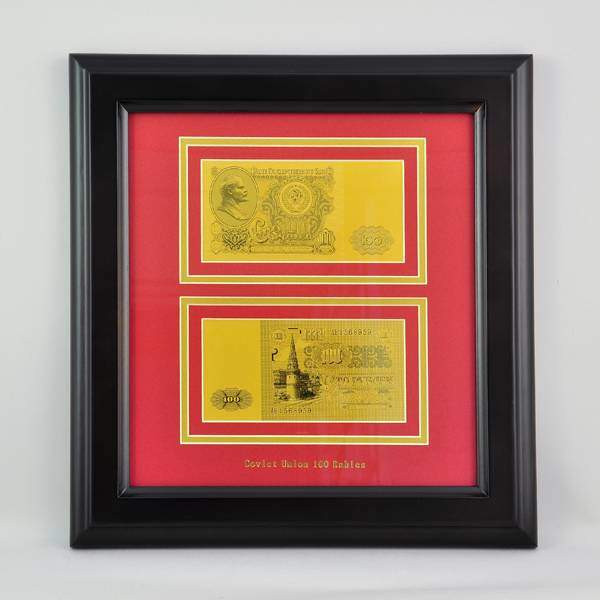 Картина с банкнотой 100 руб из сусального золота, размер 34x32x2 см