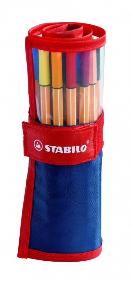 Ручка капиллярная Stabilo Рoint 88, 25 цветов в красно-синем нейлоновом футляре 0,4 мм блистер