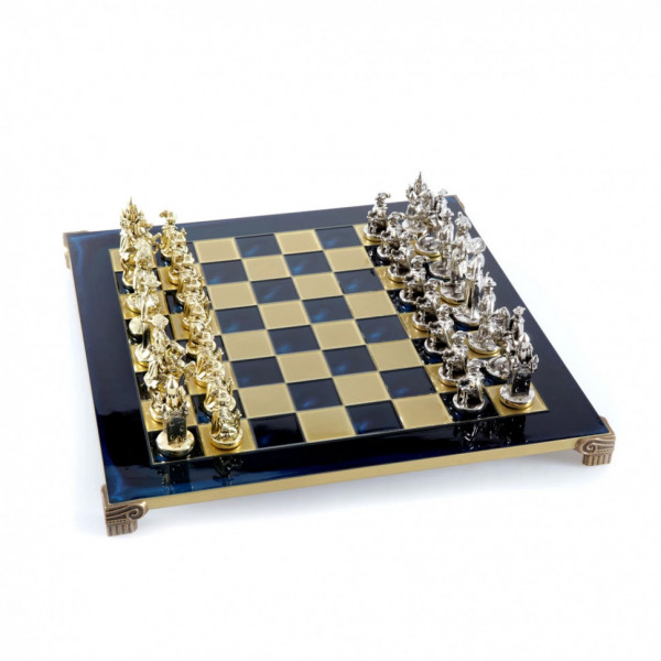 Шахматный набор "Рыцари Средневековья", синяя металлическая доска 44х44, высота фигурок 9,5 см