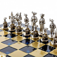 Шахматный набор "Рыцари Средневековья", синяя металлическая доска 44х44, высота фигурок 9,5 см