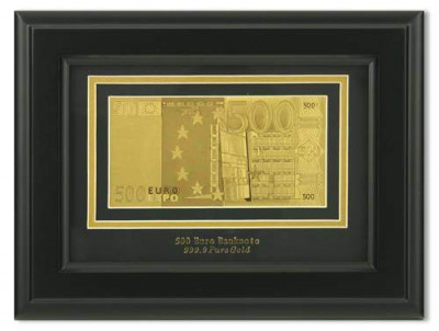 Картина с банкнотой 500 Euro, размер 23x27x2 см