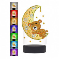 Алмазная мозаика-светильник «Мишка на луне», 7 цветов свечения