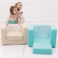 Раскладное бескаркасное (мягкое) детское кресло серии "Дрими", цвет Аквамарин