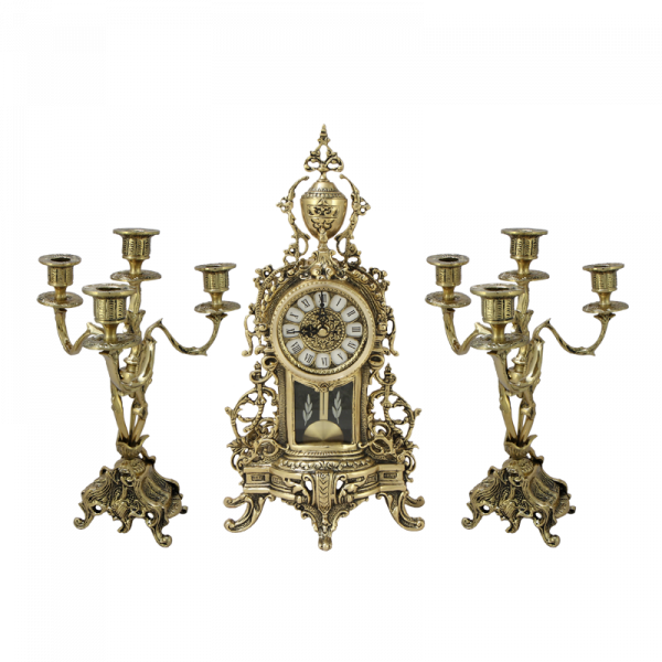 Каминные часы с маятником  с канделябрами "Кафедрал Ново"