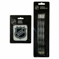 Набор NHL: 4 шт. простых карандаша, твердость №2 (HB, TM), ластик оригинальный белый, размеры 6,5х8,0 см