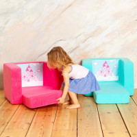 Раскладное бескаркасное (мягкое) детское кресло серии "Дрими", цвет Аквамарин +Роуз