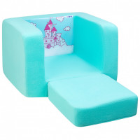 Раскладное бескаркасное (мягкое) детское кресло серии "Дрими", цвет Аквамарин +Роуз