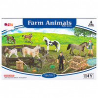Набор фигурок животных серии "Мир лошадей": Конюшня игрушка, лошади, фермер, инвентарь - 16 предметов