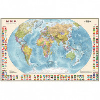 Политическая карта мира с флагами государств, ламинированная, 122х79 см