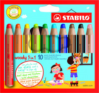 Набор супертолстых цветных карандашей Stabilo Woody 10 цветов, картонный футляр
