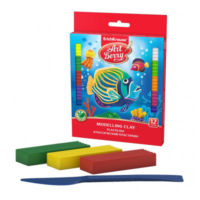 Классический пластилин ArtBerry® с Алоэ Вера 12 цветов со стеком, 216г (карто...