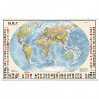 Политическая карта мира с флагами на рейках, ламинированная, 90x58 см