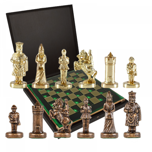 Шахматный набор Византийская Империя, красная металлическая доска, размер 20 х 20 см