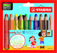 Набор супертолстых цветных карандашей Stabilo Woody 10 цветов + точилка, картонный футляр New Design