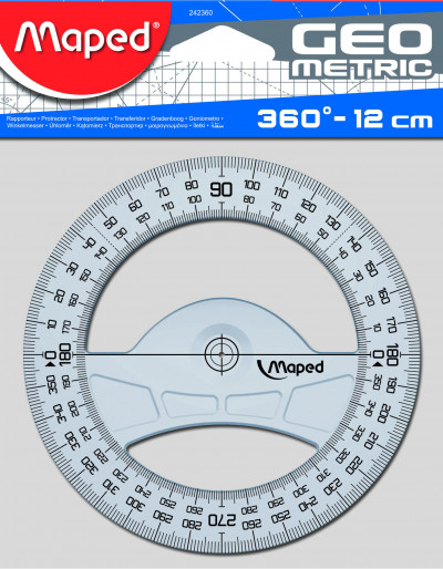 Транспортир Геометрик 360°, диаметр 12 см, блистер