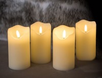 Набор светодиодных восковых свечей Живая душа, кремовых, тёплые белые LED-огни мерцающие, 'натуральные фитильки', 7х13 см (4 шт.), ПДУ, Kaemingk (Lumineo)