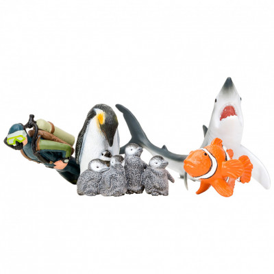 Фигурки игрушки серии "Мир морских животных": Акула, рыба-клоун, пи...