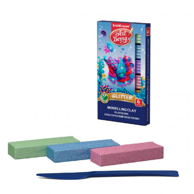 Классический пластилин ArtBerry® с Алоэ Вера Glitter с блестками 6цв, 108г