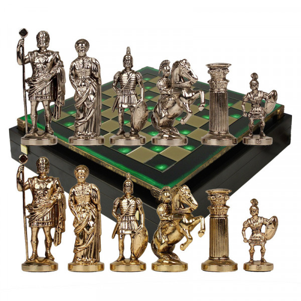 Шахматный набор Греко-Романский Период, зеленая металлическая доска 44x44x3 см
