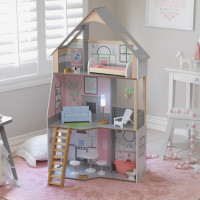 Деревянный кукольный домик "Алина", с мебелью 15 предметов в наборе, свет, для кукол 30 см