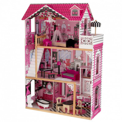 Деревянный кукольный домик "Амелия", с мебелью 15 предметов в набор...