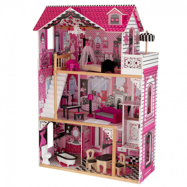 Деревянный кукольный домик "Амелия", с мебелью 15 предметов в наборе, для кукол 30 см