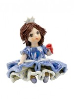 Кукла принцесса в голубом платье с красным цветком, 8 см, фарфор, Zampiva, Италия
