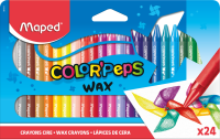 COLOR'PEPS WAX Мелки восковые, треугольный корпус, защитный бумажный футляр, 24 ярких цвета