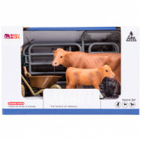 Игрушки фигурки в наборе серии "На ферме",  6 предметов (фермер, корова с теленком, ограждение-загон, инвентарь)