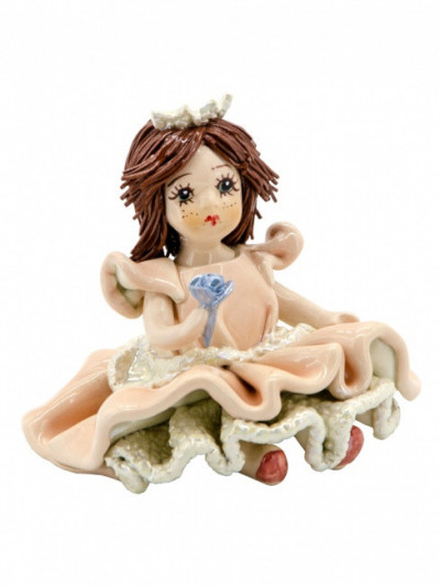 Кукла принцесса в розовом платье с голубым цветком, 8 см, фарфор, Zampiva, Ит...