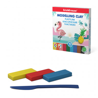Классический пластилин ErichKrause® 10 цветов со стеком, 180г