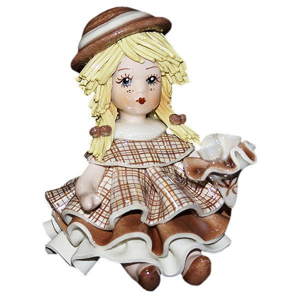 Кукла с букетом в бежевом платье 8 см, фарфор, Zampiva, Италия
