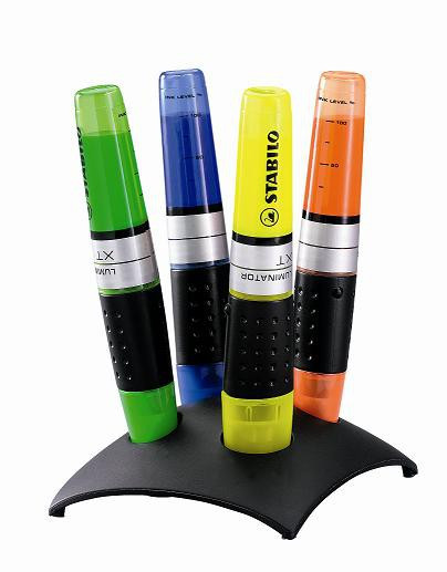 Настольный набор: маркеры Stabilo Luminator, 4 шт, цвета: желтый, зеленый, оранжевый, синий; черный пластик
