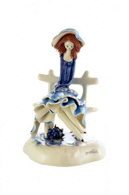 Дама в голубом на скамье, 11 cm, фарфор, Zampiva, Италия