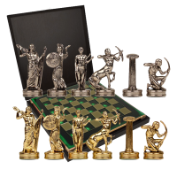 Шахматный набор Греческая Мифология, бирюзовая шахматная доска 36x36x3 см