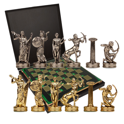 Шахматный набор Греческая Мифология, бирюзовая шахматная доска 36x36x3 см