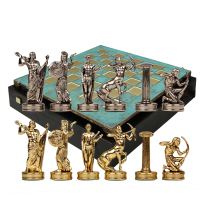 Шахматный набор Греческая Мифология, зеленая доска, размер 36x36x3 см