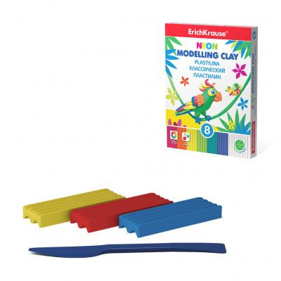 Классический пластилин ErichKrause® Neon 6 цветов + 2 белых со стеком, 144г